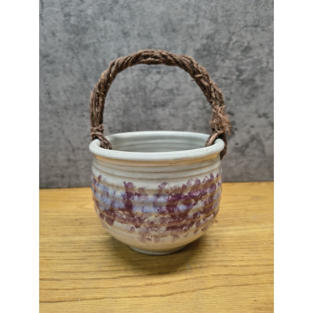Hand Thrown, Art Pottery, Basket, Bamboo Handle